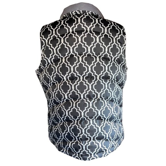Lands End Quilted Puffer Vest Black & Gray Geometric Pattern Zip Closure M 10-12 - Picture 3 of 7